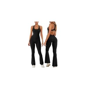 REORIA Women Trendy Scoop Neck Sleeveless Backless Full Body Medium Black